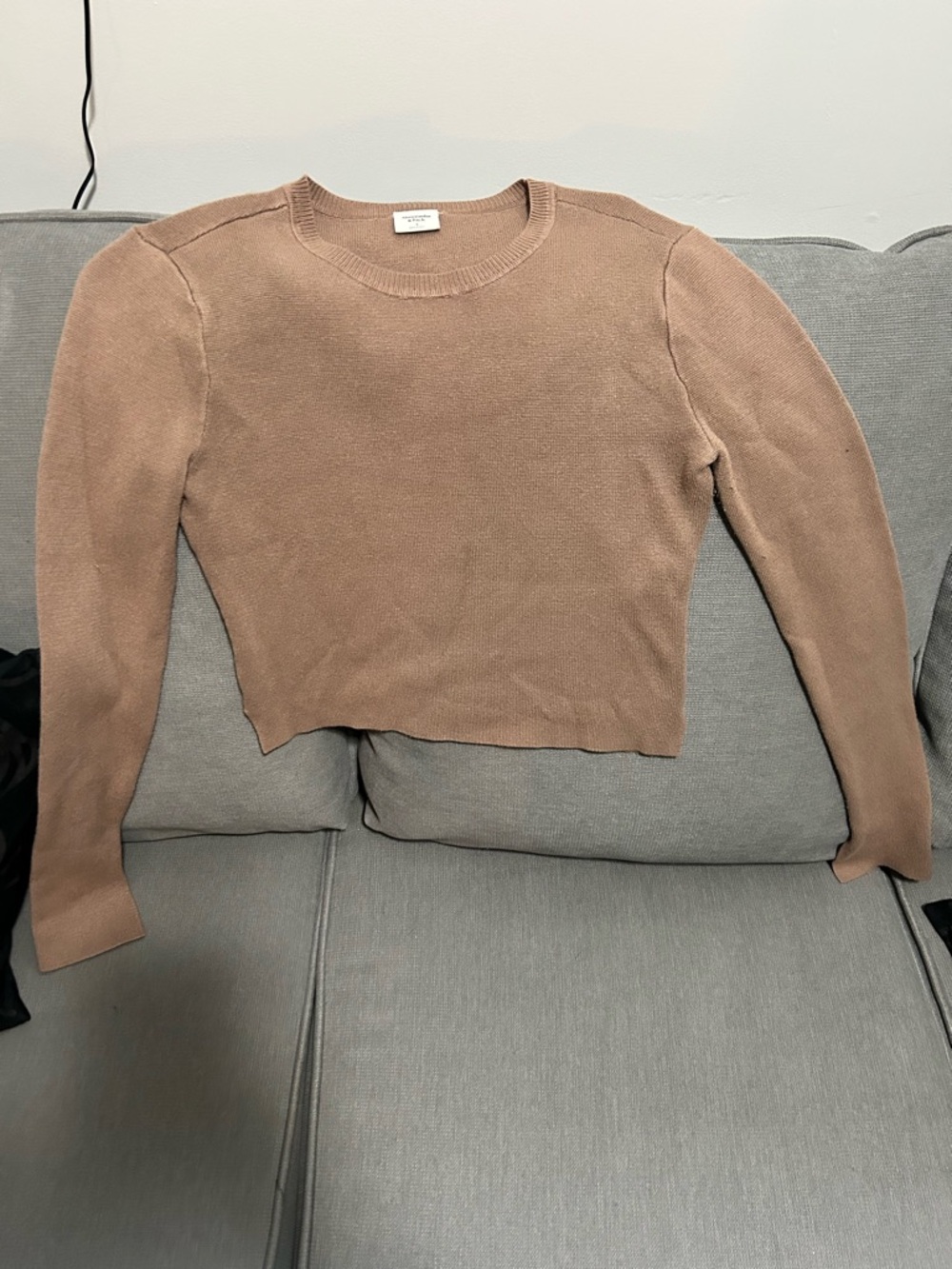 Cropped Beige Knit Crewneck Sweater